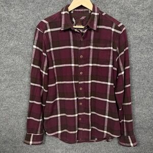 prAna Womens Medium Shirt‎ Blouse Brown Plaid Flannel Cozy Fall Organic Cotton